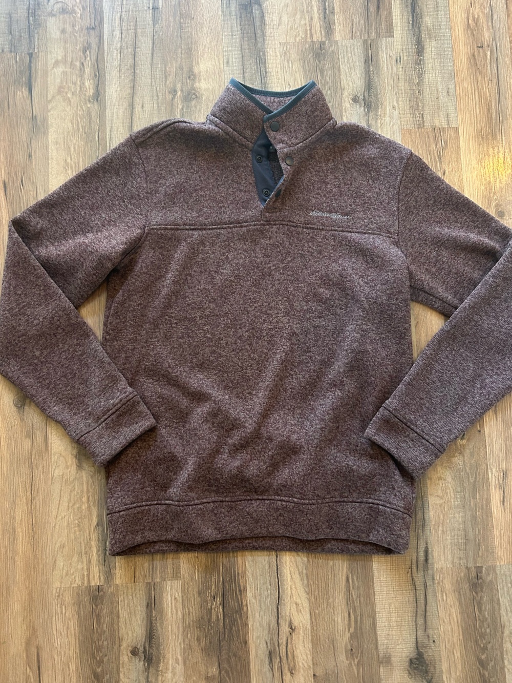 Eddie Bauer Men's Marled Maroon Crewneck Quarter-Snap Sweater
